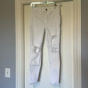 American Eagle Outfitters Mid-Rise White Distressed Skinny Jeans